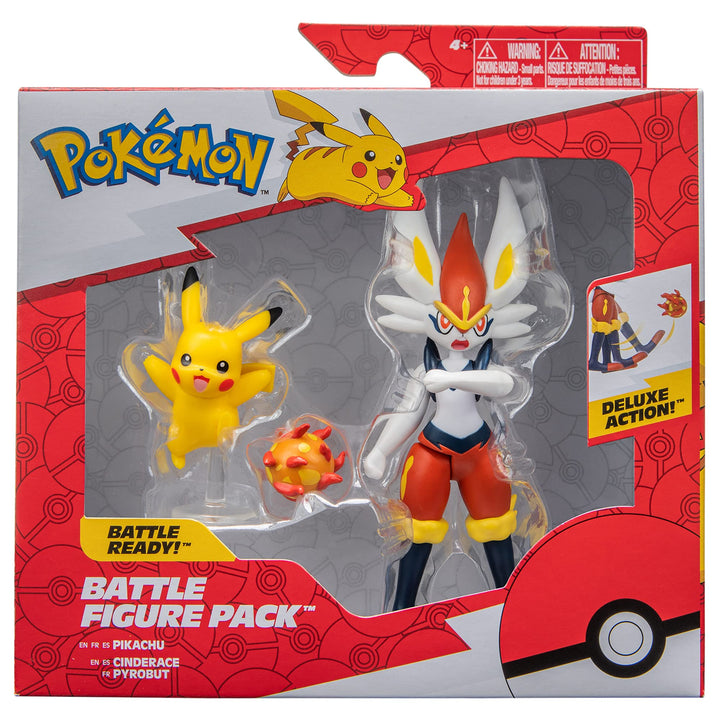 Pokémon Battle Figure 2 Pack - Features 4.5-Inch Cinderace and 2-Inch Pikachu Battle Figures with Accessory -  Exclusive Cinderace and Pikachu