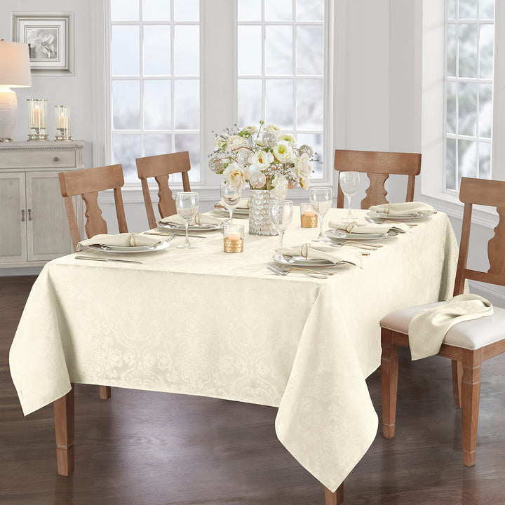 Elrene Home Fashions Caiden Elegance Damask Fabric Tablecloth, 60" x 102" Oblong/Rectangle, Ivory Tablecloth (1)