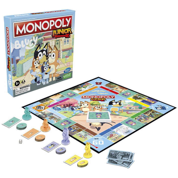 Hasbro Gaming Monopoly Junior: Bluey Edition Board Game for Kids Ages 5+, Play as Bluey, Bingo, Mum, and Dad, Features Artwork from The Animated Series (Exclusive)