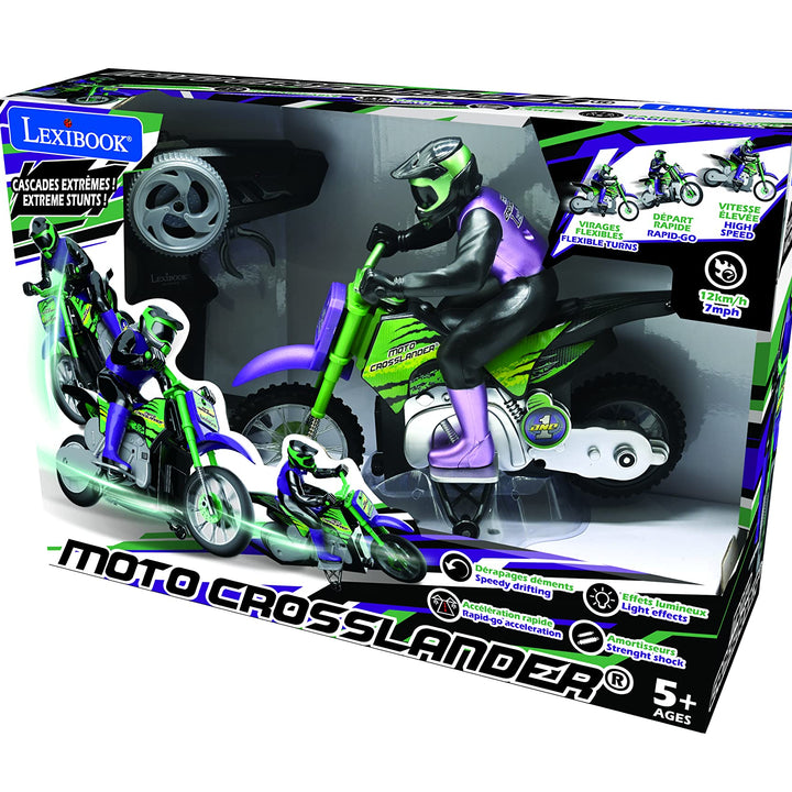 Lexibook RC18, Crosslander radio road motorcycle, up to 12km/h, perfect balance, light effects, crazy skids, fast acceleration, ergonomic remote control, rechargeable