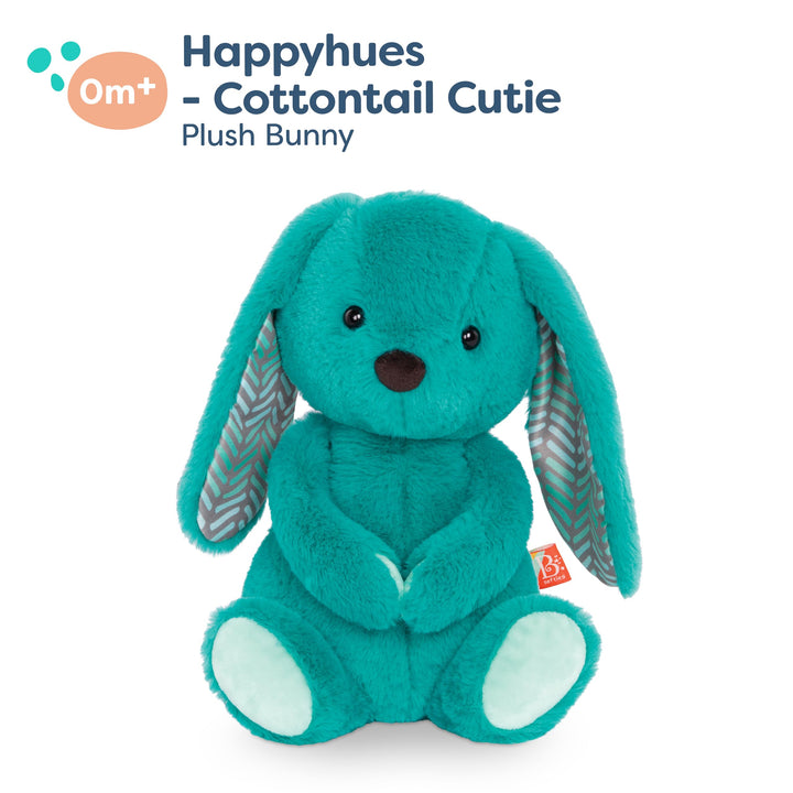 B. toys- B. softies-12" Plush Bunny -Super Soft Stuffed Animal- Washable Rabbit Toy- for Babies, Toddlers, Kids- Happy Hues- Cottontail Cutie Teal Bunny- 0 Months + Jade