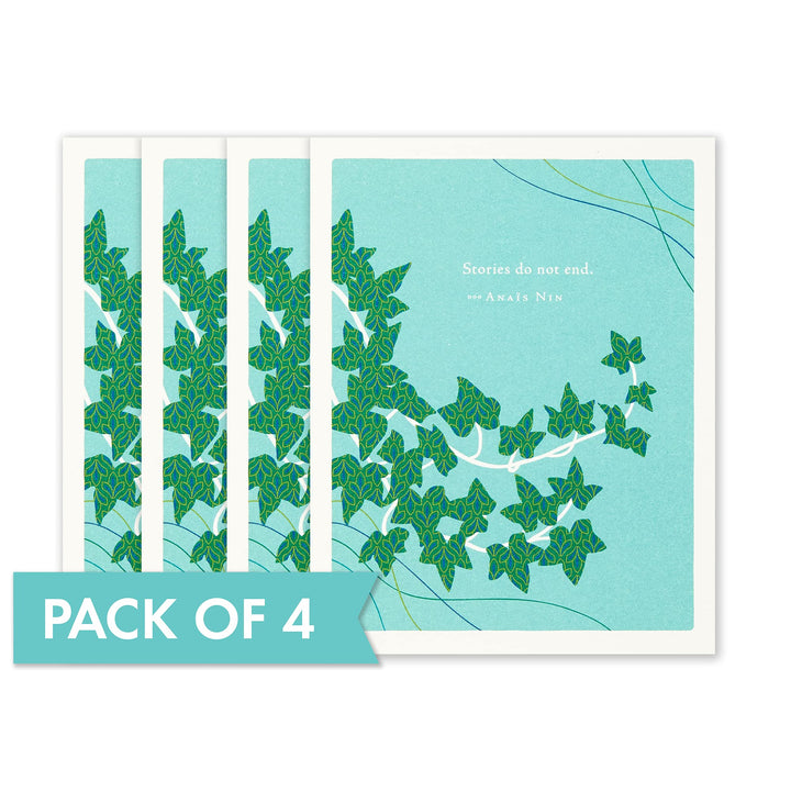 Compendium Positively Green 4-Pack of Sympathy Cards – Stories do not end (Four Cards Total, One Design, with Envelopes) Sympathy - "Stories do not end."