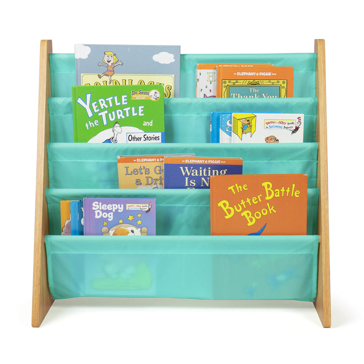 Humble Crew, 4 tier, Natural/White Kids Book Rack Storage Bookshelf with Deep Sleeves, Universal Natural Wood/White