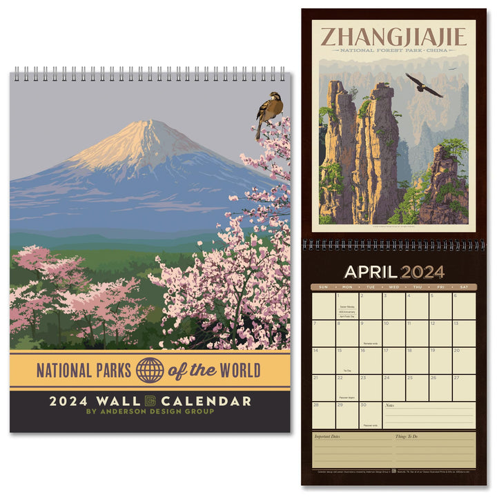 Americanflat 2024 Calendar - World National Park Calendar 2024 Artwork by Anderson Design Group - Large Wall Calendar with Monthly Format - Hanging Monthly Calendar Planner - 10x26 Inches When Open International National Park Postcards