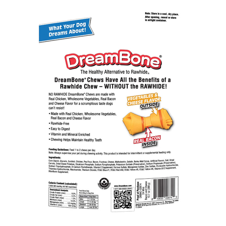 DreamBone Mini Chews, Made with Real Bacon and Cheese Flavor, Rawhide Free Dog Chews, 24 Count