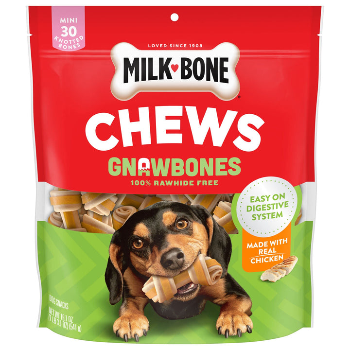 Milk-Bone Chews GnawBones Rawhide Free Dog Treats, Chicken, 30 Long Lasting Mini Knotted Bones 1.19 Pound (Pack of 1)