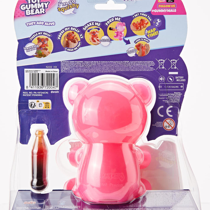 Eolo Toys - Jiggly Gummymals Pink. Interactive Super Squishy Gummy Bear Style pet with Over 20 Sounds and Reactions for Children Aged 4 and Up