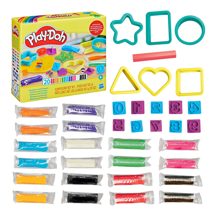 Play-Doh Numbers and Shapes Playset with 17 Tools & 20 Compound Sticks, Back to School Classroom Supplies, Kids Arts & Crafts, Preschool Toys, Ages 3+ Multicolor