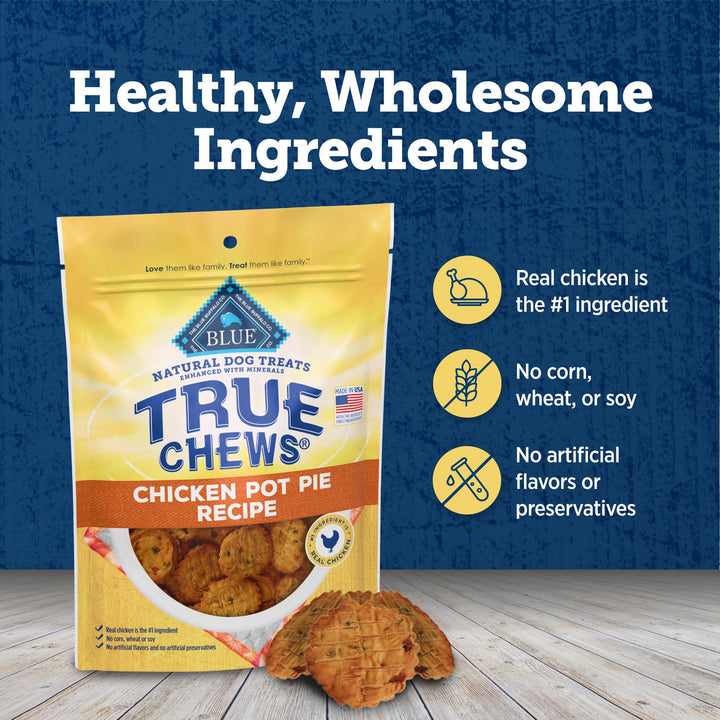 Blue Buffalo True Chews Dog Treats, Made in the USA with Natural Ingredients, Chicken Pot Pie Recipe, 12-oz. Bag 12 Ounce (Pack of 1)