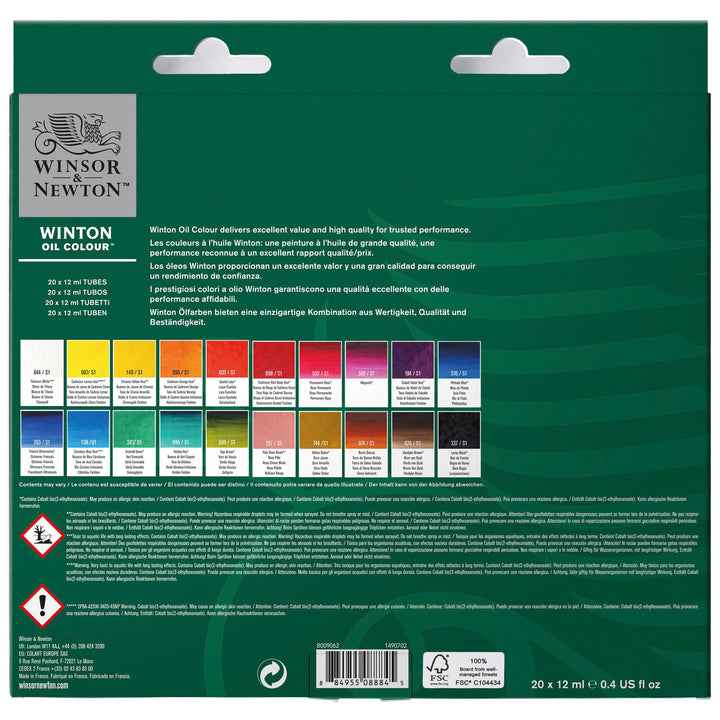 Winsor & Newton Winton Oil Color Paint Set, 20 x 12ml (0.4-oz) Tubes Tube Set - 20 x 12ml