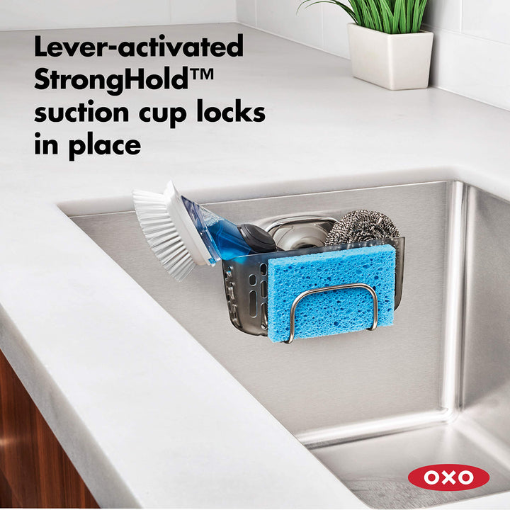 OXO Good Grips Stronghold Suction Sinkware Organizer for kitchen - Plastic, Gray, One Size Suction Sink Caddy