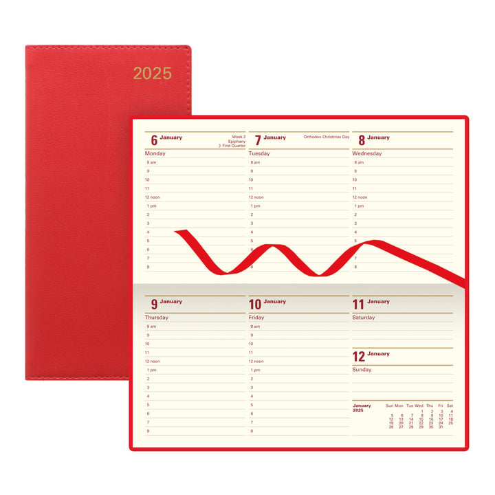 Letts of London® Belgravia 2025 Weekly/Monthly Appointment Book and Planner, 12 Months, January to December, Horizontal, Slim Size, 6.625" x 3.25", English, Red (C33SRD-25)