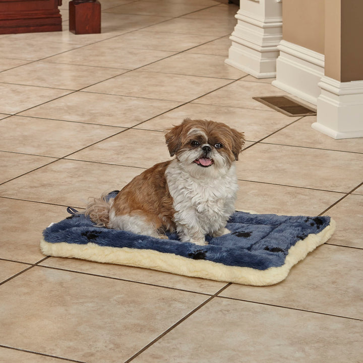 MidWest Homes for Pets Reversible Paw Print Pet Bed in Blue / Cream, Dog Bed Measures 23.5L x 17W x 2.8H for Small Dogs, Machine Wash 23.5"L x 17.0"W x 2.8"Th