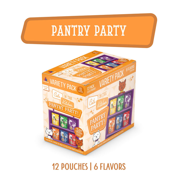 Weruva Cats in the Kitchen, Pantry Party Pouch Variety Pack in Gravy Cat Food, 3oz Pouch (Pack of 12) Pantry Party Variety Pack 3 Ounce (Pack of 12)