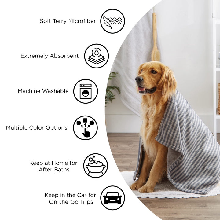 Bone Dry Pet Grooming Towel Collection Absorbent Microfiber X-Large, 41x23.5", Striped Cranberry