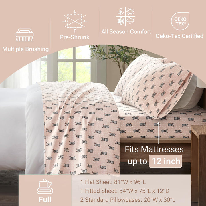 Sleep Philosophy True North Cozy Flannel Warm 100% Cotton Sheet - Novelty Print Animals Stars Cute Ultra Soft Cold Weather Bedding Set, Queen, Aqua Dots 4 Piece