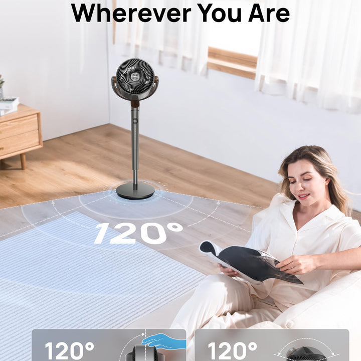 Dreo Fan for Bedroom, 120° Oscillating Standing Fan, Quiet Floor Fan with DC Motor, 82ft Pedestal Fan for Whole Room, 8 Speeds, 3 modes, 20dB, 120° Manual Vertical, 35-40" Adjustable Height, 8H Timer Standard 40inch