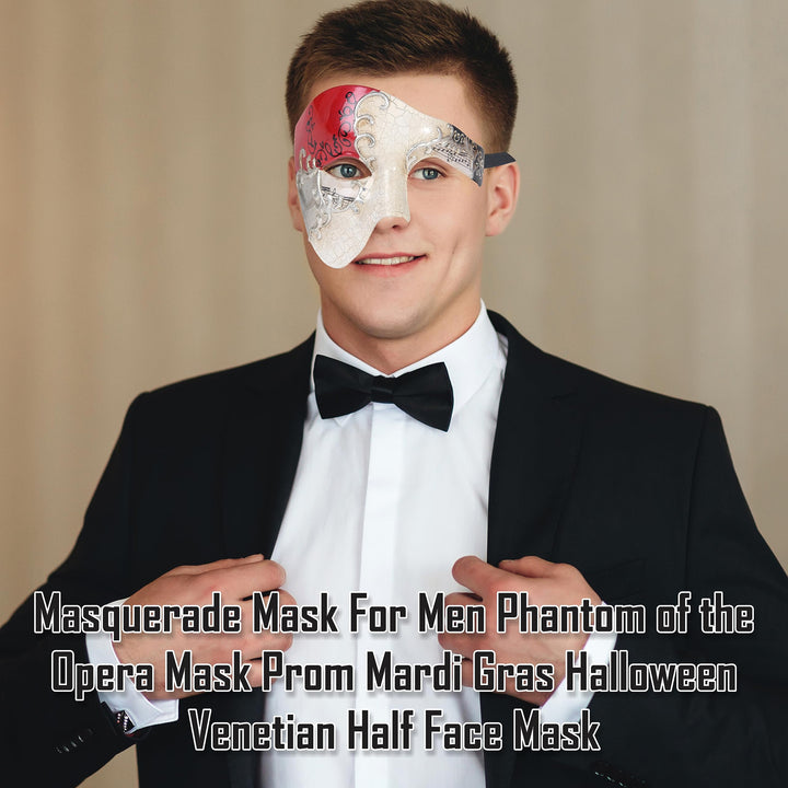 Masquerade Mask For Men Phantom Of The Opera Mask Prom Mardi Gras Haloween Venetian Half Face Mask Red Silver One Size