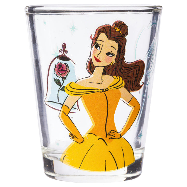 Silver Buffalo Disney Princess Icon Sparkle Line Up 4-Pack Mini Glass Set, 1.5 Ounces
