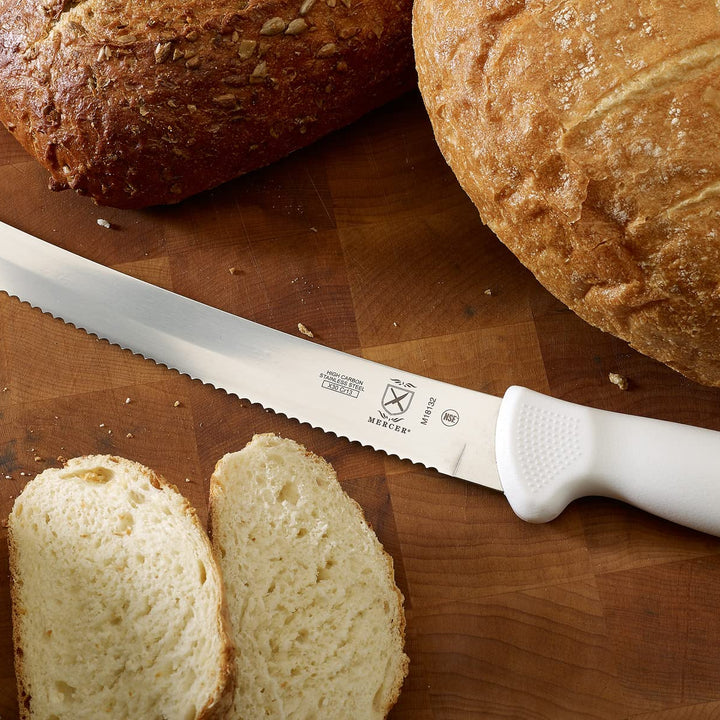 Mercer Culinary Ultimate White 10" Curved Wavy Edge Bread Knife, White Curved Bread Knife 10" Curved Bread Knife (Wavy Edge)