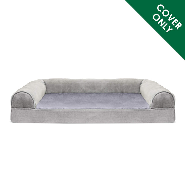Furhaven Replacement Dog Bed Cover Faux Fur & Velvet Sofa-Style, Machine Washable - Smoke Gray, Large Cover Only 36.0"L x 27.0"W x 0.3"Th (Faux Fur & Velvet) Smoke Gray