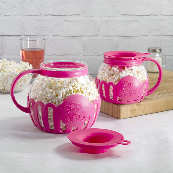 Ecolution Patented Micro-Pop Microwave Popcorn Popper with Temperature Safe Glass, 3-in-1 Lid Measures Kernels and Melts Butter, Made Without BPA, Dishwasher Safe, 1.5-Quart, Pink 1.5-Quart Snack Size Hot Pink