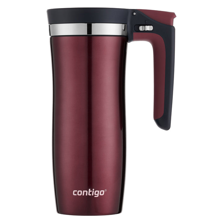 Handled Vacuum-Insulated Stainless Steel Thermal Travel Mug with Spill-Proof Lid, 16oz Reusable Coffee Cup or Water Bottle, BPA-Free, Keeps Drinks Hot or Cold for Hours, Spiced Wine