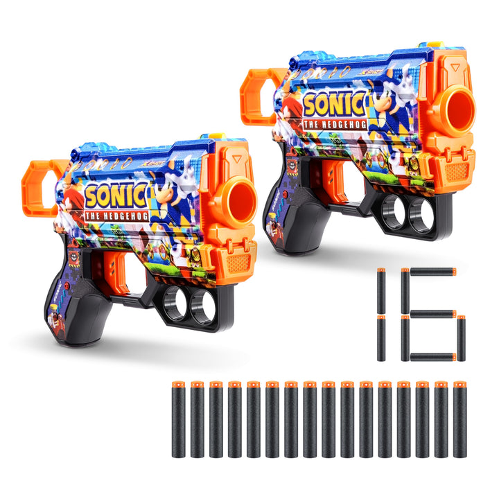 X-Shot Skins Menace - Sonic Mega (2 Pack + 16 Darts) by ZURU, Easy Reload, Air Pocket Dart Technology, Toy Foam Dart Blaster for Kids, Teens, Adults, Frustration Free Packaging