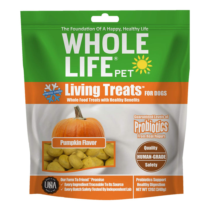 Whole Life Pet Human Grade Probiotic Dog Treats - Pumpkin & Yogurt – Easy Digestion, Firmer Stool, Sensitive Stomachs - Made in The USA 12oz