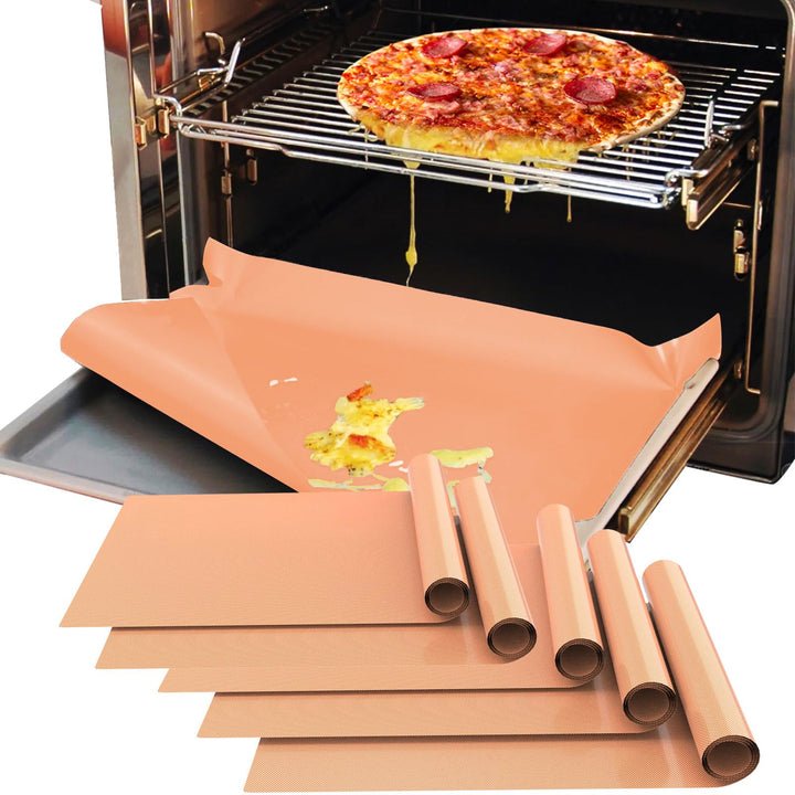 5 Pack Oven Liners for Bottom of Oven, 16x24 inch Thick Heavy Duty Non Stick Teflon Oven Mats, BPA and PFOA Free Reusable Oven Liners for Bottom of Electric Oven Copper 5 Pack