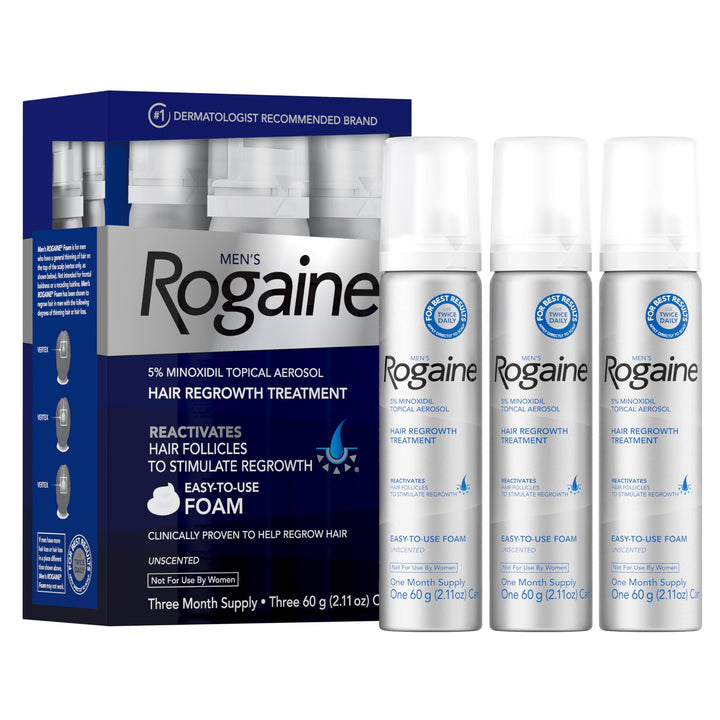 Men's Rogaine 5% Minoxidil Topical Aerosol Hair Regrowth Treatment Foam, 3 Month Supply (Each Can 2.11 Ounce - 60 Gram)