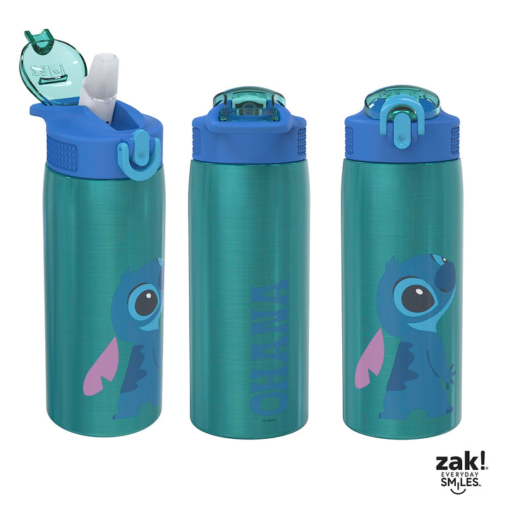 Zak Designs Disney Lilo and Stitch Water Bottle for Travel and At Home, 19 oz Vacuum Insulated Stainless Steel with Locking Spout Cover, Built-In Carrying Loop, Leak-Proof Design (Stitch)