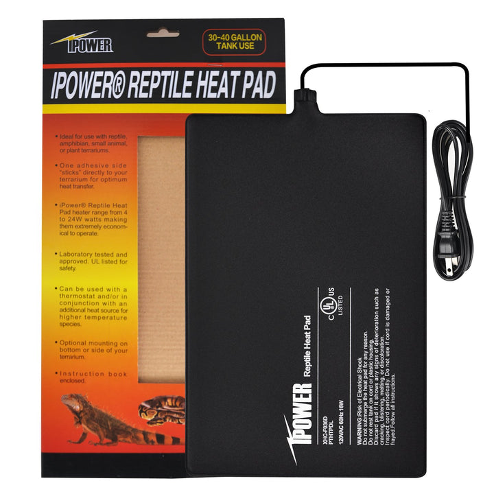 iPower Reptile Heat Pad 8X12 Inch 16W Under Tank Terrarium Warmer Heating Mat for Turtle, Lizard, Frog, Snake, Reptile, and Other Small Animals 8 X 12 Inch