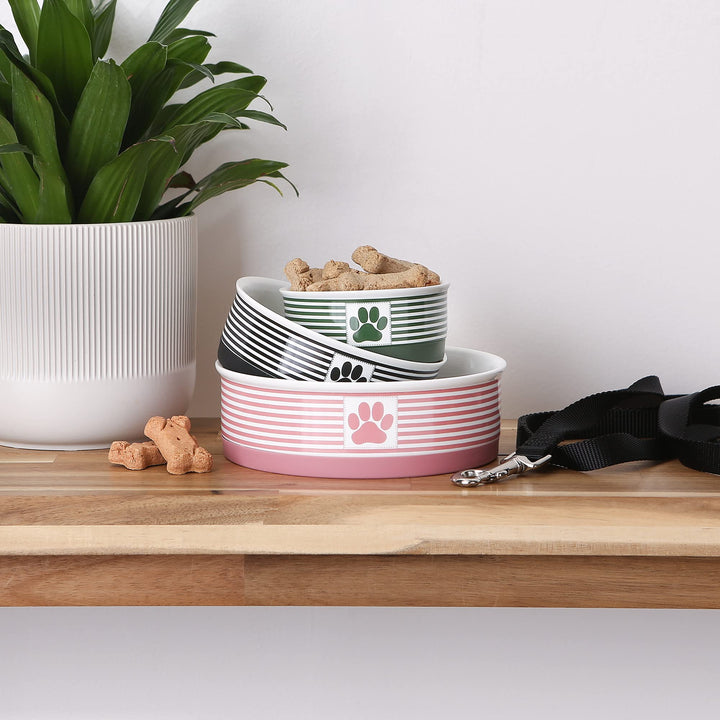 Bone Dry Paw & Patch Ceramic Pet Collection, Small Set, 4.25x2, Rose, 2 Piece,5742 Small Bowl Set, 4.25x2"