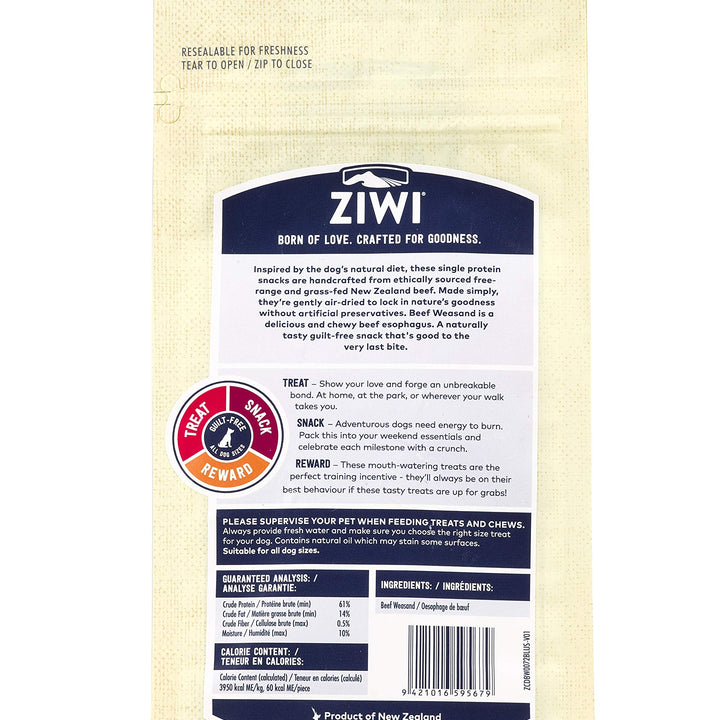 ZIWI Dog Chews Treats – All Natural, Air-Dried, Single Protein, Grain-free, High-Value Treat, Snack, Reward (Beef Weasand) 2.5 Ounce (Pack of 1) Beef Weasand