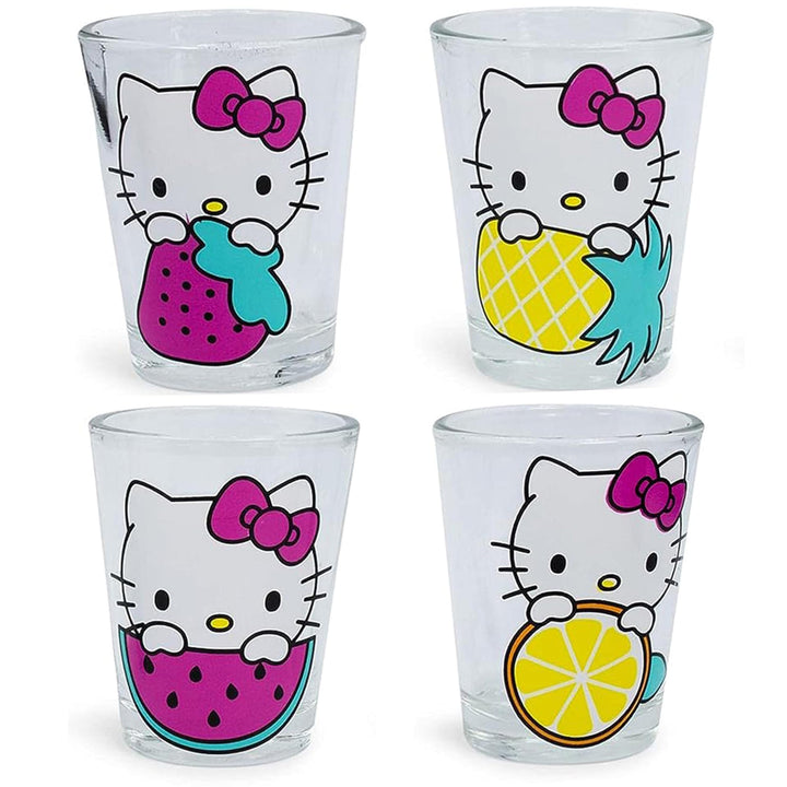 Silver Buffalo Sanrio Hello Kitty Fruit 4 Pack Mini Glass Set, 1.5 Ounces