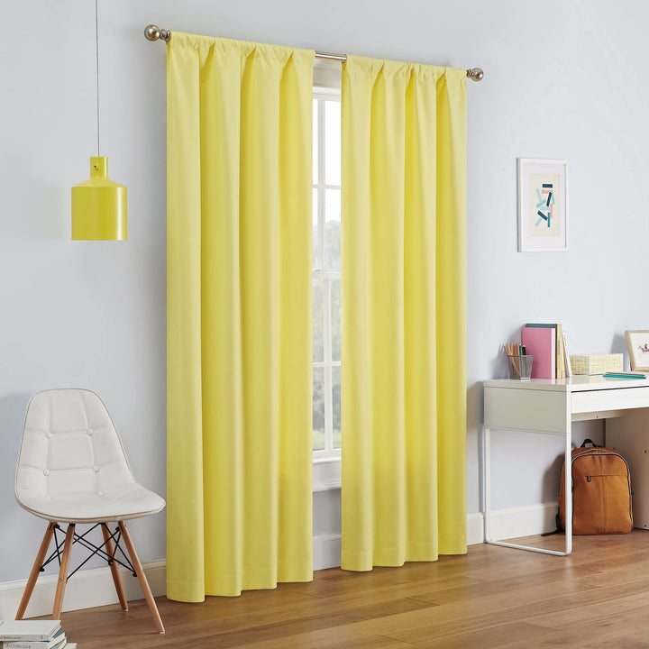 ECLIPSE Kendall Modern Blackout Thermal Rod Pocket Window Curtain for Bedroom or Living Room (1 Panel), 42 X 54, Lemon