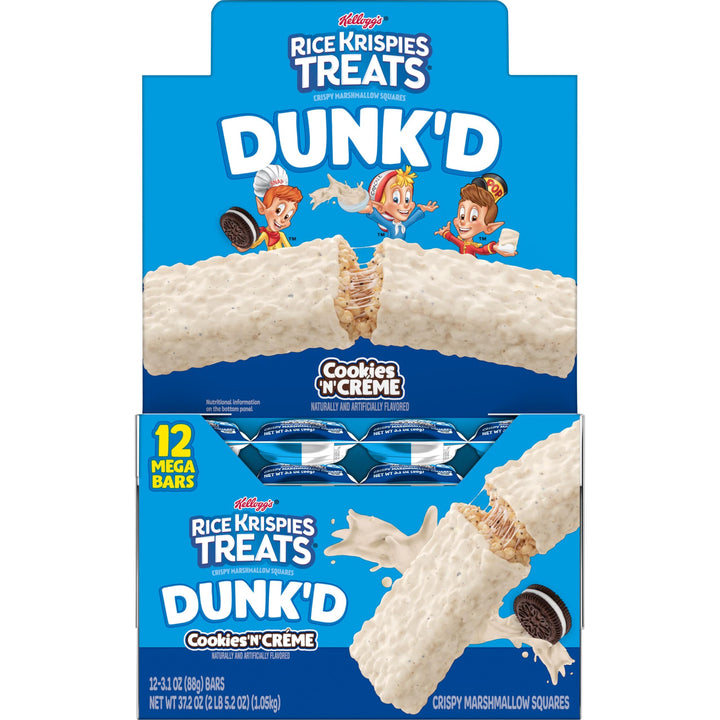 Rice Krispies Treats Dunk'd Marshmallow Snack Bars, Kids Snacks, School Lunch, Cookies 'n' Creme, 37.2oz Box (12 Bars) Cookies 'N Cream