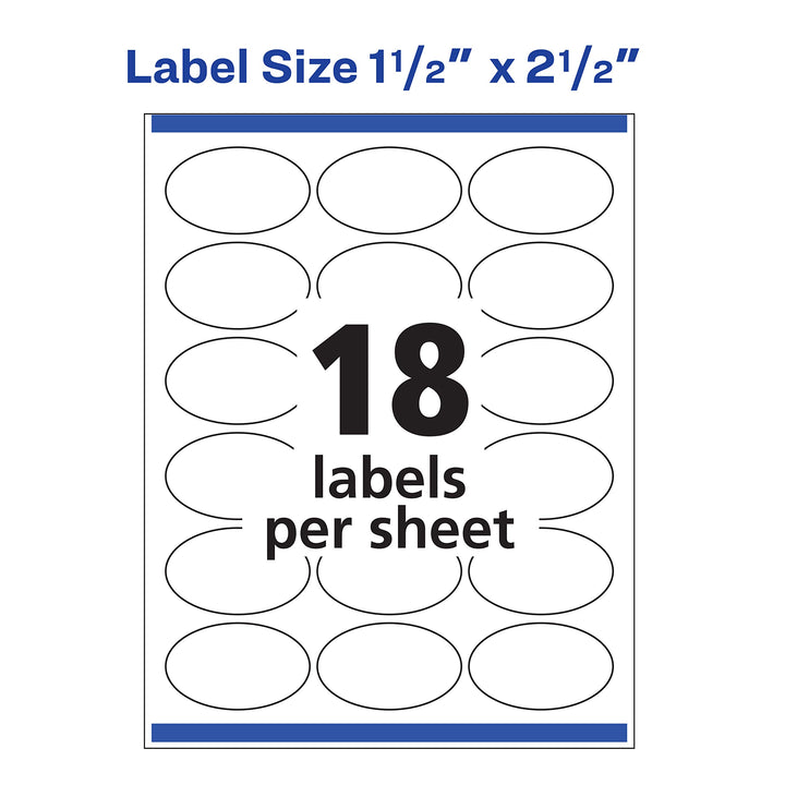 Avery Printable Blank Oval Labels, 1.5" x 2.5", Glossy White, 180 Customizable Labels (22804) Pack of 180