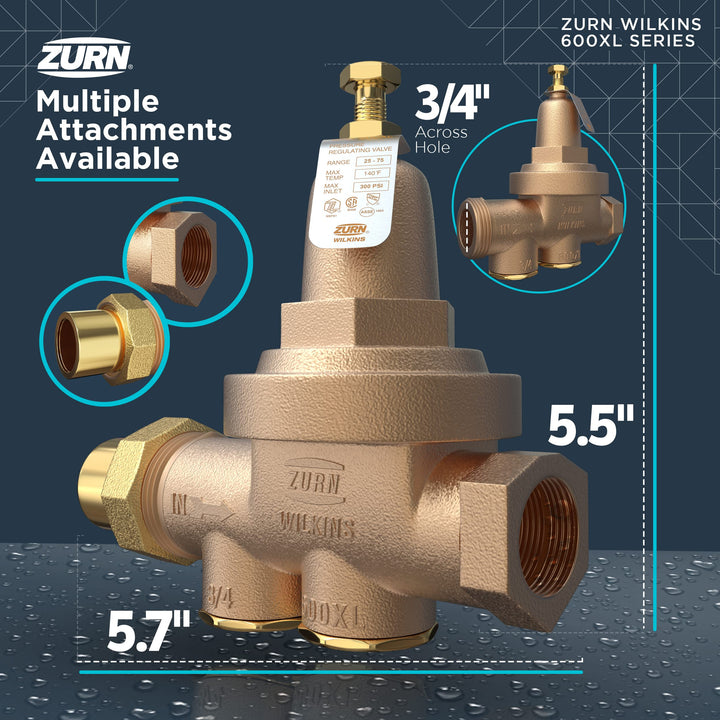 Zurn Wilkins 34-600XL 3/4" 600XLPressure Reducing Valve 0.75 Inch