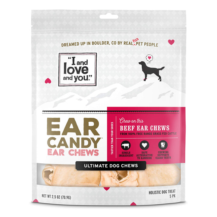 "I and love and you" Ear Candy Cow Ear Strips - Grain Free Dog Chews, 100% Beef Cow Ears, 2.5-Ounce
