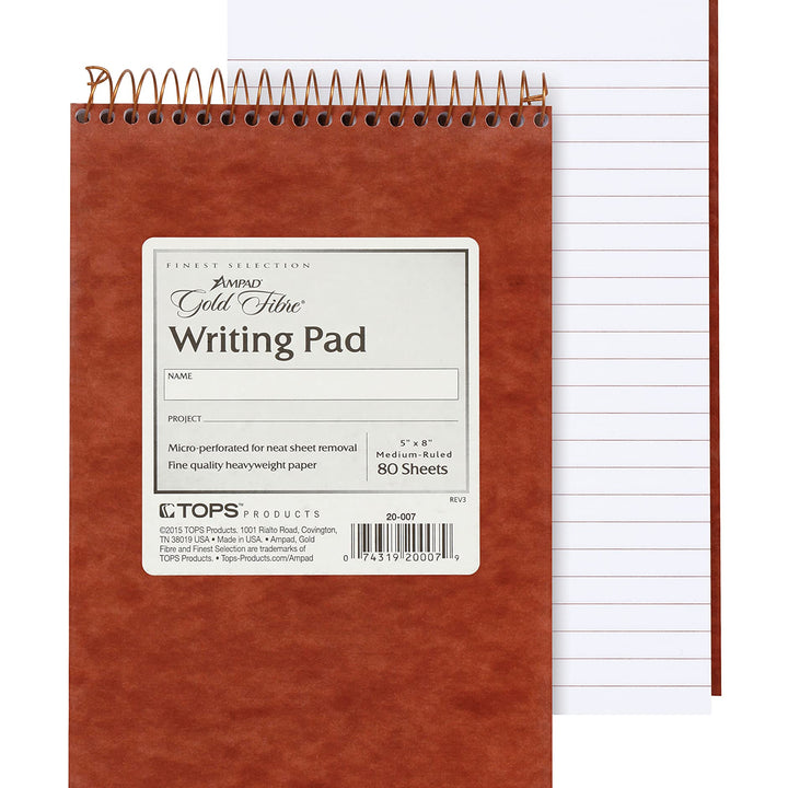 Ampad Gold Fibre Retro Writing Pad, Red Cover, White Paper, 5 x 8, Medium Rule, 80 Sheets, 1 Each (20-007)