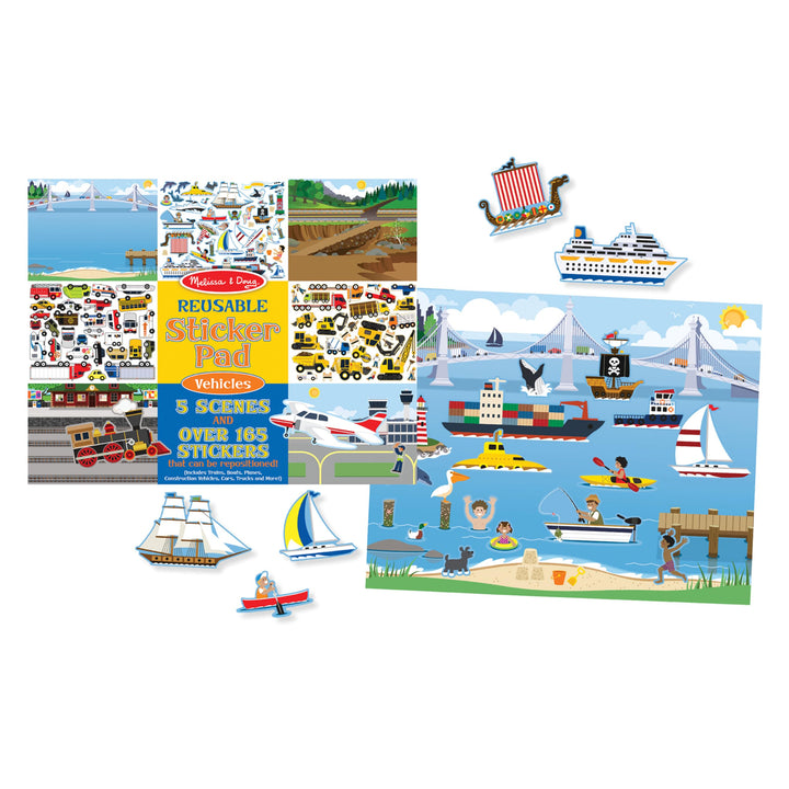 Melissa & Doug Reusable Sticker Pad: Vehicles - 165+ Reusable Stickers, Trucks, Trains, Planes, Cars and Construction Vehicle - FSC-Certified Materials