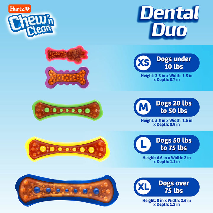 Hartz Chew 'n Clean Dental Duo Dog Treat & Chew Toy, Color Varies, Large, 3 Pack Large (Pack of 3) Orange, Green & Yellow