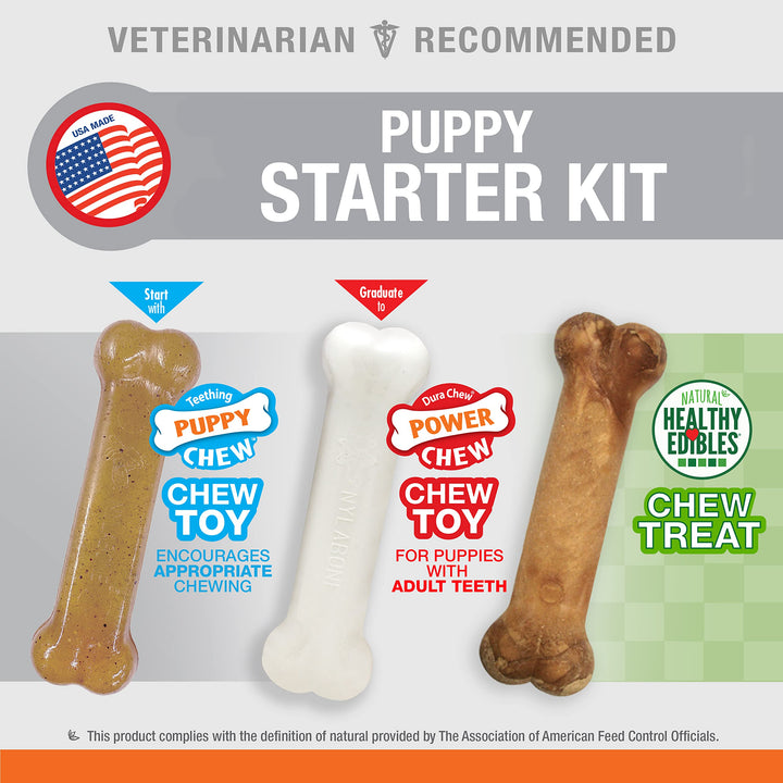 Nylabone Teething Puppy Chew Starter Kit, Two Puppy Chew Toys, Puppy Supplies, Peanut Butter & Chicken Flavor, X-Small/Petite (2 Count) X-Small/Petite (2 Count)