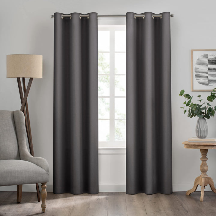 Eclipse Kendall Solid Textured Blackout Thermal Insulated Lining Grommet Window Curtain for Bedroom (1 Panel), 42 in x 63 in, Charcoal 42 X 63