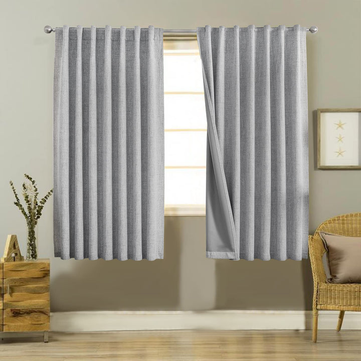 Joydeco 100% Black Out Curtains 63 inch Long 2 Panels Burg Natural Blackout Linen Drapes for Bedroom Living Room Darkening Curtain Thermal Insulated Back tab Rod Pocket(37x63 inch,Sage Green) Sage Green 37"W x 63"L (Pack of 2)