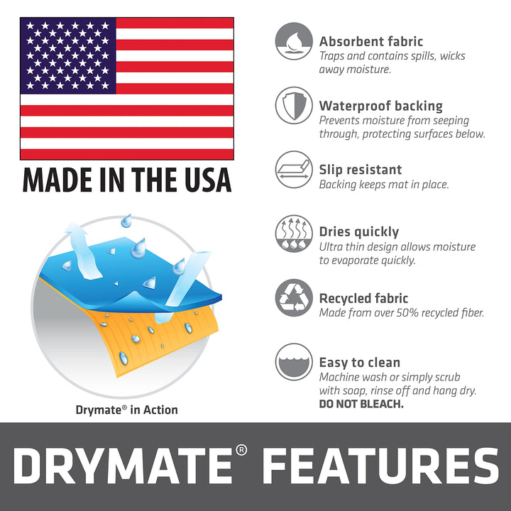 Drymate Pet Bowl Placemat, Dog & Cat Food Feeding Mat - Absorbent Fabric, Waterproof Backing, Slip-Resistant - Machine Washable/Durable (USA Made) (16” x 28”) (Paw Dots Black) Large (16" x 28") Paw Dots Black