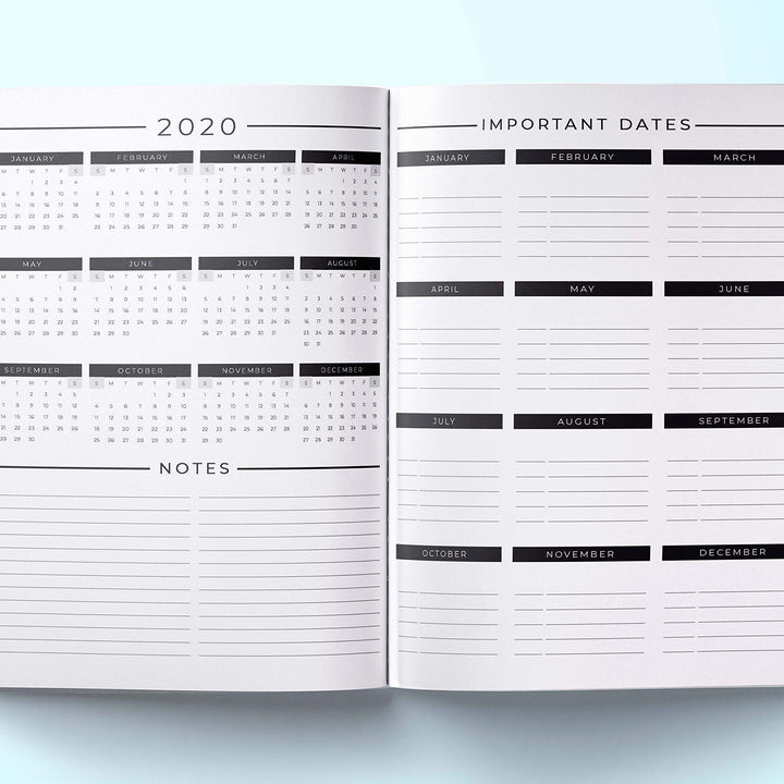 2020 Planner: Weekly and Monthly Agenda Calendar Organizer | January through December | Gold Pineapple + Navy Blue (HORIZONTAL Layout)