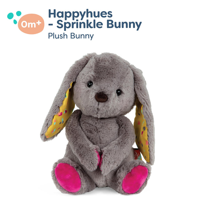 B. toys- B. softies- 12" Plush Bunny- Huggable Stuffed Animal Rabbit Toy- Soft & Cuddly Plush Bunny – Washable – Newborns, Toddlers, Kids- Happy Hues- Sprinkle Bunny - 0 Months + Dark Grey